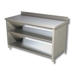 TAVOLO 180X60X85 ACCIAIO INOX 430 SU FIANCHI RIPIANO ALZATINA RISTORANTE RS4191
