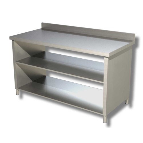 TAVOLO 180X60X85 ACCIAIO INOX 430 SU FIANCHI RIPIANO ALZATINA RISTORANTE RS4191