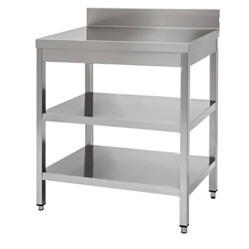 TAVOLO 50X60X85 ACCIAIO INOX 430 SU GAMBE RIPIANO ALZATINA RISTORANTE RS3986