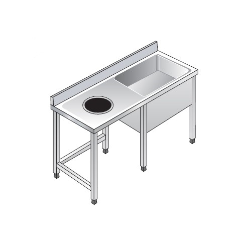 LAVELLO 140X70X85 ACCIAIO INOX 304 SU GAMBE VANO PATTUMIERA RS5939