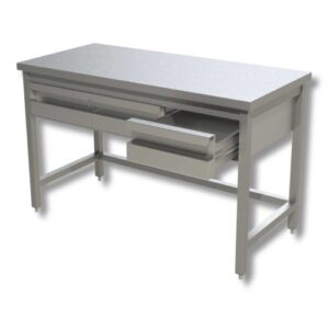 TAVOLO 140X60X85 ACCIAIO INOX 430 SU GAMBE CASSETTI RISTORANTE PIZZERIA RS4049