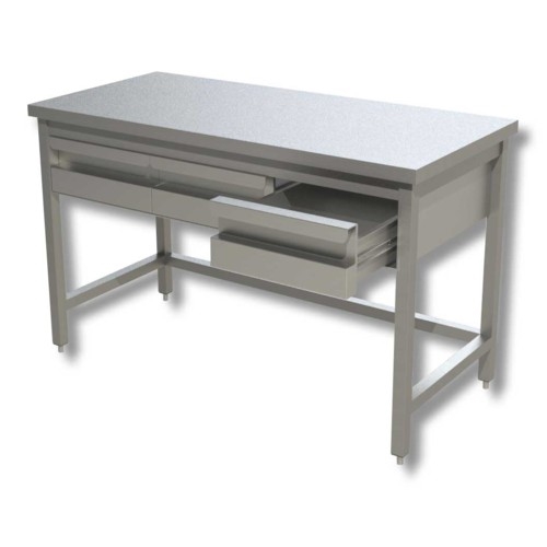 TAVOLO 140X60X85 ACCIAIO INOX 430 SU GAMBE CASSETTI RISTORANTE PIZZERIA RS4049