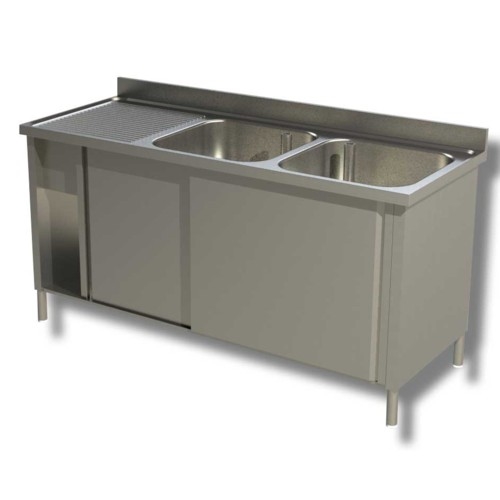LAVELLO 180X60X85 ACCIAIO INOX 430 ARMADIATO CUCINA RISTORANTE PIZZERIA RS4898