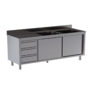 LAVELLO 160X70X85 ACCIAIO INOX 430 ARMADIATO CASSETTI RISTORANTE PIZZERIA RS9739