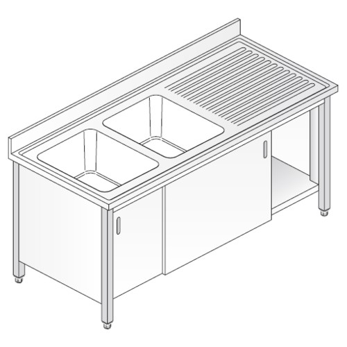 LAVELLO 180X60X85 ACCIAIO INOX 304 ARMADIATO CUCINA RISTORANTE PIZZERIA RS5475
