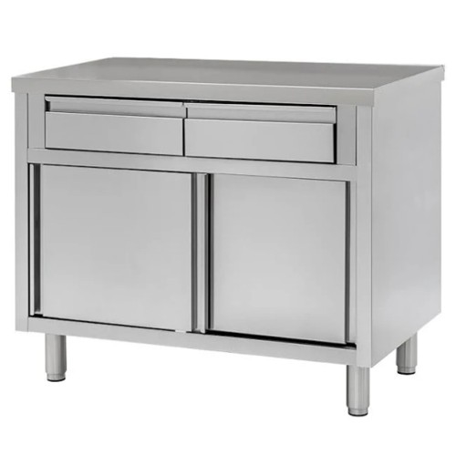 TAVOLO 100X70X85 ACCIAIO INOX 430 ARMADIATO CASSETTI RISTORANTE PIZZERIA RS4463