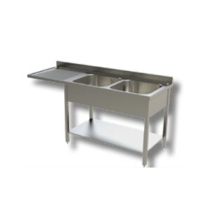 LAVELLO 160X70X85 ACCIAIO INOX 304 SU GAMBE RIPIANO VANO LAVASTOVIGLIE RS5954