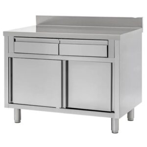 TAVOLO 120X70X85 ACCIAIO INOX 430 ARMADIATO ALZATINA CASSETTI RISTORANTE RS4476