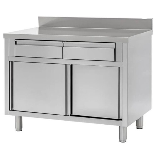 TAVOLO 120X70X85 ACCIAIO INOX 430 ARMADIATO ALZATINA CASSETTI RISTORANTE RS4476