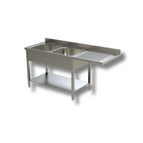 LAVELLO 160X70X85 ACCIAIO INOX 304 SU GAMBE RIPIANO VANO LAVASTOVIGLIE RS5953