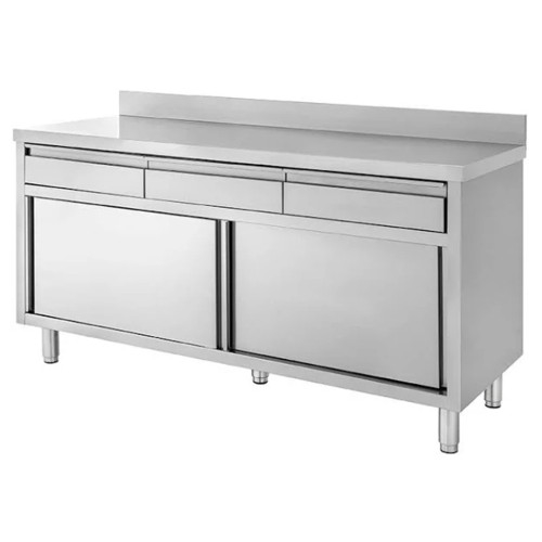 TAVOLO 160X60X85 ACCIAIO INOX 430 ARMADIATO ALZATINA CASSETTI RISTORANTE RS4472