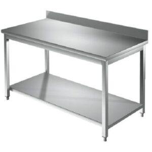 TAVOLO 100X60X85 ACCIAIO INOX 304 SU GAMBE RIPIANO ALZATINA RISTORANTE RS5505