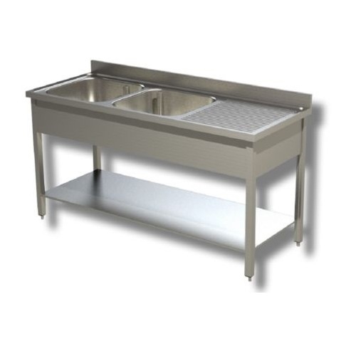 LAVELLO 160X70X85 ACCIAIO INOX 304 SU GAMBE RIPIANO CUCINA RISTORANTE RS5541