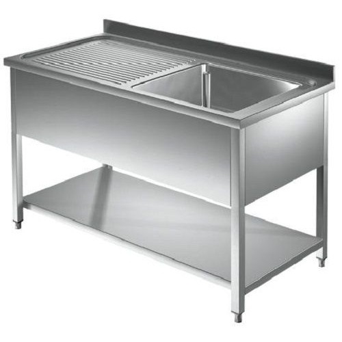 LAVELLO 140X60X85 ACCIAIO INOX 430 SU GAMBE RIPIANO CUCINA RISTORANTE RS4679