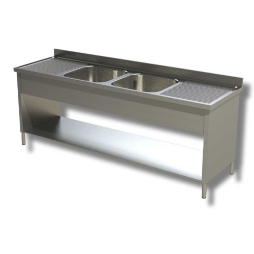 LAVELLO 180X60X85 ACCIAIO INOX 304 SU FIANCHI RIPIANO CUCINA RISTORANTE RS8316