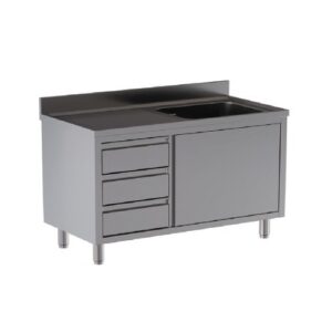 LAVELLO 100X70X85 ACCIAIO INOX 430 ARMADIATO CASSETTI RISTORANTE PIZZERIA RS9716