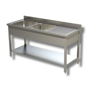 LAVELLO 180X60X85 ACCIAIO INOX 304 SU GAMBE RIPIANO CUCINA RISTORANTE RS5543