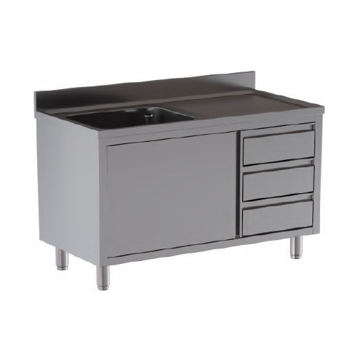 LAVELLO 110X60X85 ACCIAIO INOX 430 ARMADIATO CASSETTI RISTORANTE PIZZERIA RS9712