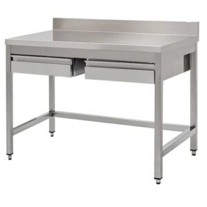 TAVOLO 120X70X85 ACCIAIO INOX 430 SU GAMBE ALZATINA CASSETTI RISTORANTE RS4069