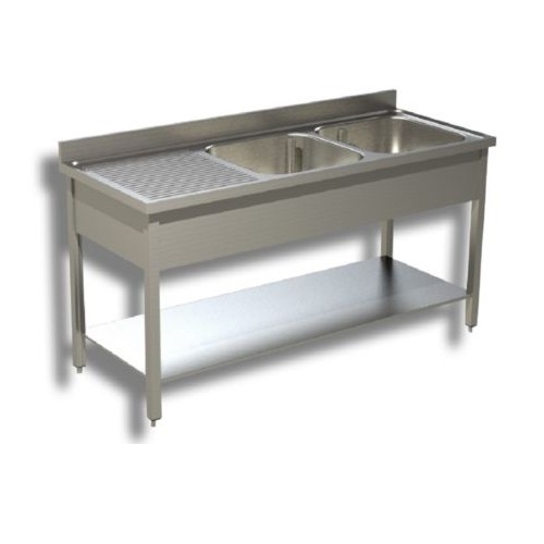 LAVELLO 160X70X85 ACCIAIO INOX 304 SU GAMBE RIPIANO CUCINA RISTORANTE RS5542