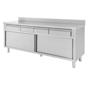 TAVOLO 200X70X85 ACCIAIO INOX 430 ARMADIATO ALZATINA CASSETTI RISTORANTE RS4480