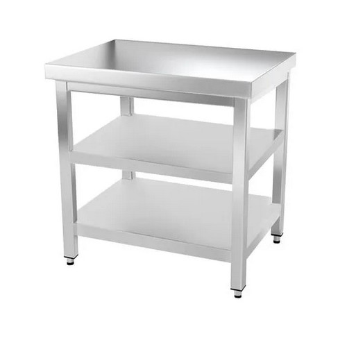 TAVOLO 70X70X85 ACCIAIO INOX 430 SU GAMBE RIPIANO CUCINA RISTORANTE RS3971