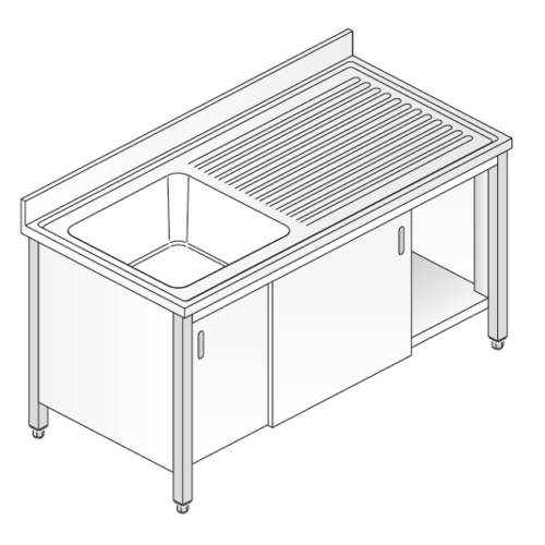 LAVELLO 100X60X85 ACCIAIO INOX 304 ARMADIATO CUCINA RISTORANTE PIZZERIA RS5451