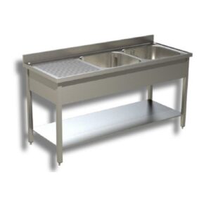 LAVELLO 160X70X85 ACCIAIO INOX 430 SU GAMBE RIPIANO CUCINA RISTORANTE RS4746