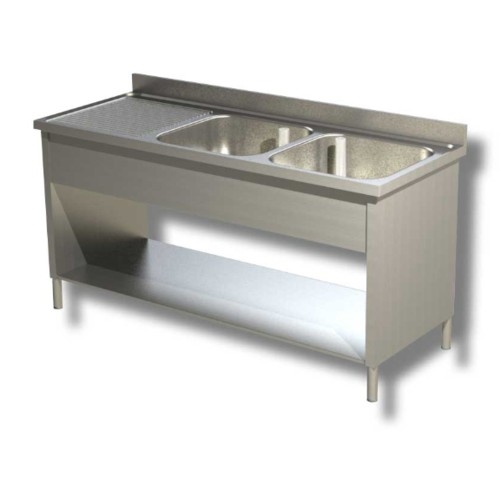 LAVELLO 140X70X85 ACCIAIO INOX 430 SU FIANCHI RIPIANO CUCINA RISTORANTE RS4844