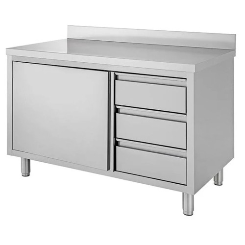 TAVOLO 100X70X85 ACCIAIO INOX 430 ARMADIATO ALZATINA CASSETTI RISTORANTE RS4520