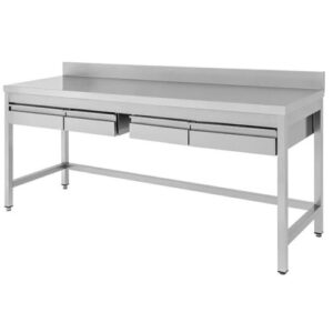 TAVOLO 200X60X85 ACCIAIO INOX 430 SU GAMBE ALZATINA CASSETTI RISTORANTE RS4067