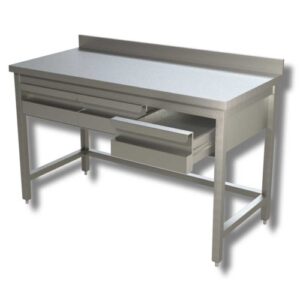 TAVOLO 140X70X85 ACCIAIO INOX 430 SU GAMBE ALZATINA CASSETTI RISTORANTE RS4070