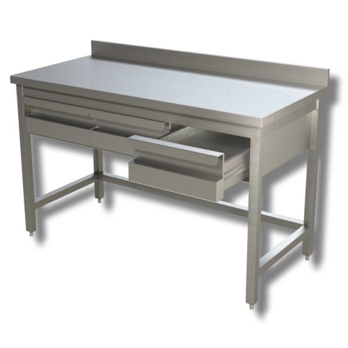 TAVOLO 140X70X85 ACCIAIO INOX 430 SU GAMBE ALZATINA CASSETTI RISTORANTE RS4070