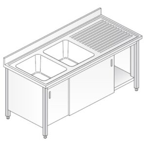 LAVELLO 160X60X85 ACCIAIO INOX 304 ARMADIATO CUCINA RISTORANTE PIZZERIA RS5471