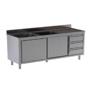 LAVELLO 160X70X85 ACCIAIO INOX 430 ARMADIATO CASSETTI RISTORANTE PIZZERIA RS9745