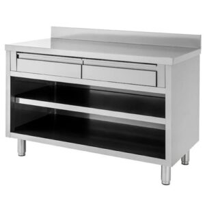TAVOLO 120X70X85 ACCIAIO INOX 430 A GIORNO RIPIANO ALZATINA CASSETTI RS4274
