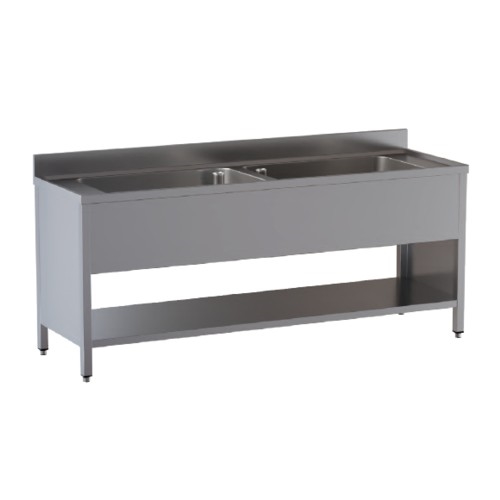 LAVELLO 200X60X85 ACCIAIO INOX 304 SU FIANCHI RIPIANO CUCINA RISTORANTE RS8328