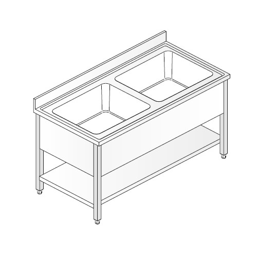 LAVELLO 140X70X85 ACCIAIO INOX 304 SU GAMBE RIPIANO CUCINA RISTORANTE RS5534