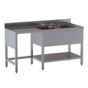 LAVELLO 160X60X85 ACCIAIO INOX 430 SU GAMBE RIPIANO VANO PATTUMIERA RS5045