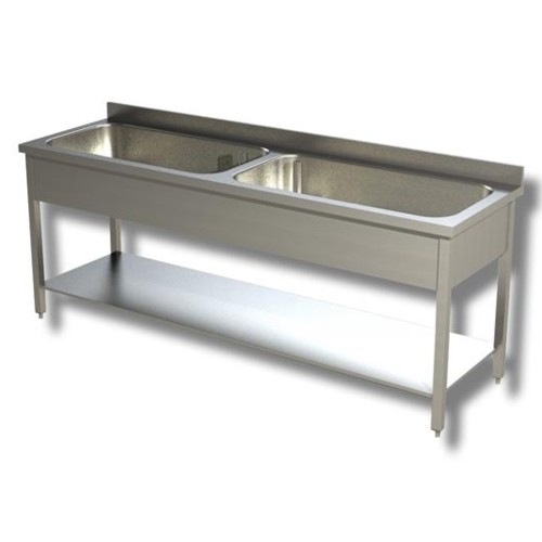 LAVELLO 200X60X85 ACCIAIO INOX 430 SU GAMBE RIPIANO CUCINA RISTORANTE RS4720