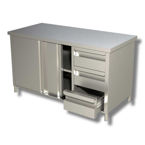 TAVOLO 240X60X85 ACCIAIO INOX 430 ARMADIATO CASSETTI RISTORANTE PIZZERIA RS4493