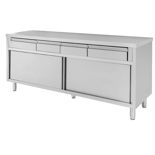 TAVOLO 180X60X85 ACCIAIO INOX 430 ARMADIATO CASSETTI RISTORANTE PIZZERIA RS4461