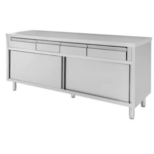TAVOLO 200X60X85 ACCIAIO INOX 430 ARMADIATO CASSETTI RISTORANTE PIZZERIA RS4462