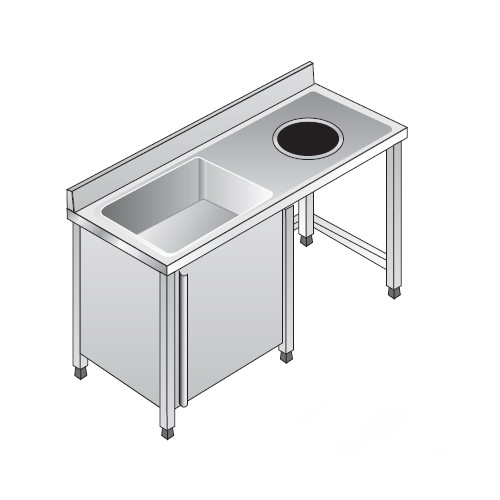 LAVELLO 140X70X85 ACCIAIO INOX 304 ARMADIATO VANO PATTUMIERA CUCINA RS5929
