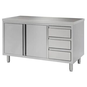 TAVOLO 140X70X85 ACCIAIO INOX 430 ARMADIATO CASSETTI RISTORANTE PIZZERIA RS4496