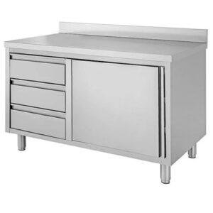 TAVOLO 100X70X85 ACCIAIO INOX 430 ARMADIATO ALZATINA CASSETTI RISTORANTE RS4572