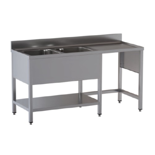 LAVELLO 160X70X85 ACCIAIO INOX 430 SU GAMBE RIPIANO VANO PATTUMIERA RS5042