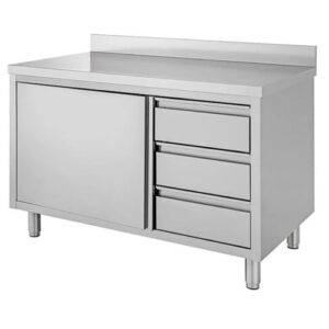 TAVOLO 120X60X85 ACCIAIO INOX 430 ARMADIATO ALZATINA CASSETTI RISTORANTE RS4508