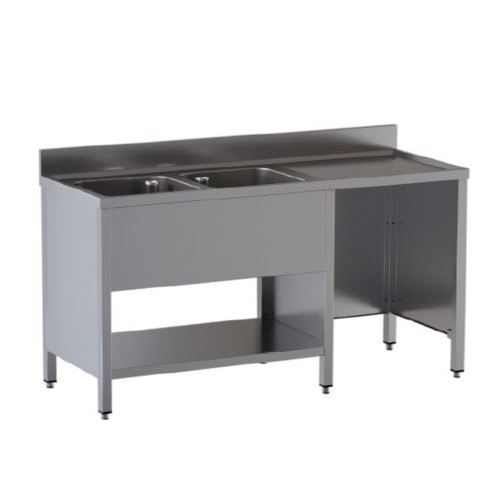 LAVELLO 180X60X85 ACCIAIO INOX 430 SU FIANCHI RIPIANO VANO PATTUMIERA RS5060