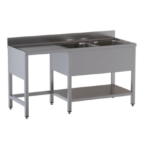 LAVELLO 180X70X85 ACCIAIO INOX 430 SU GAMBE RIPIANO VANO PATTUMIERA RS5049